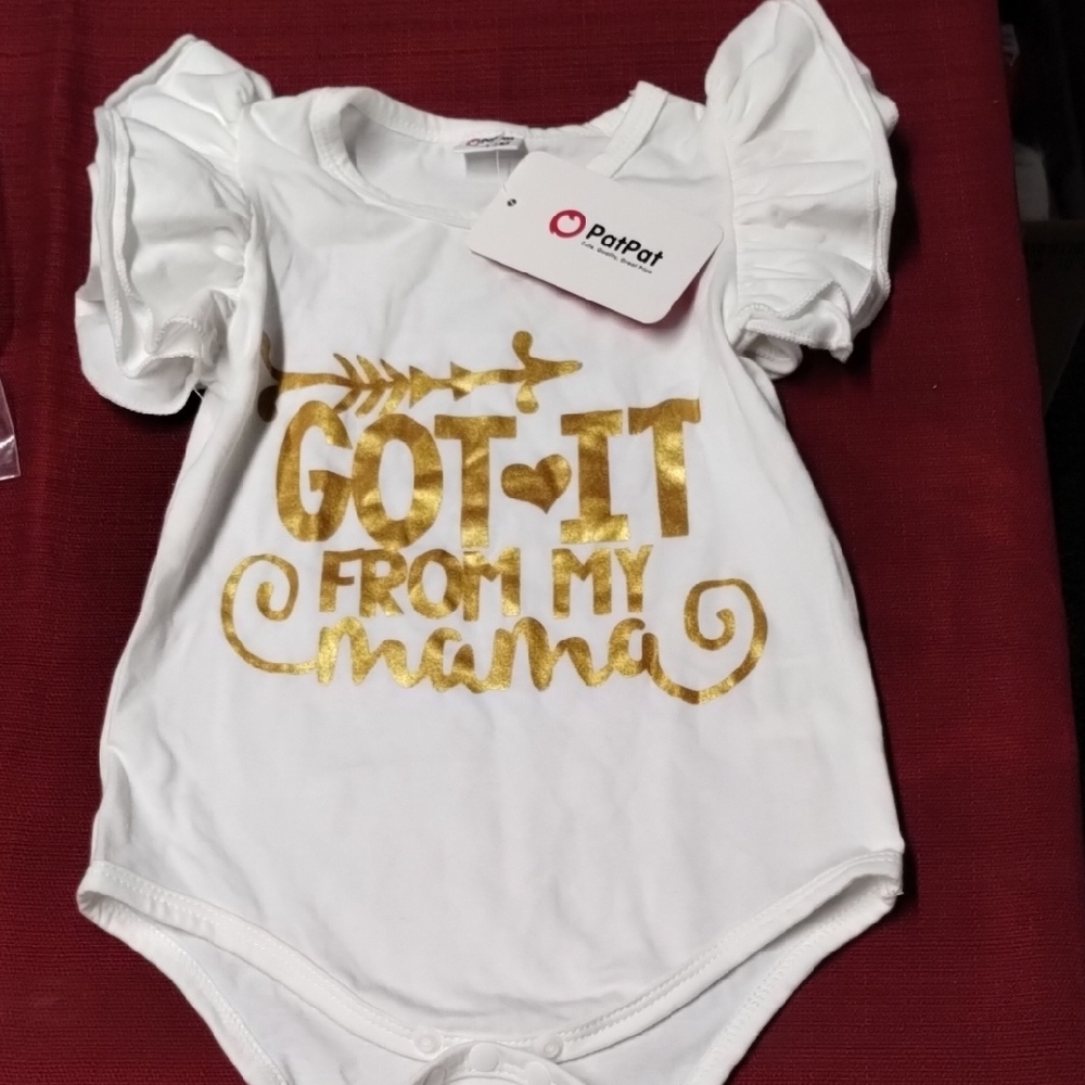 Patpat White Onesie with Gold Print